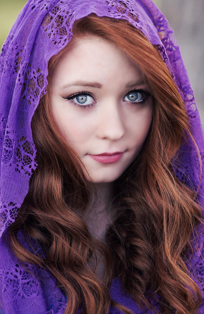 Image - redhead hair scarf eyes face