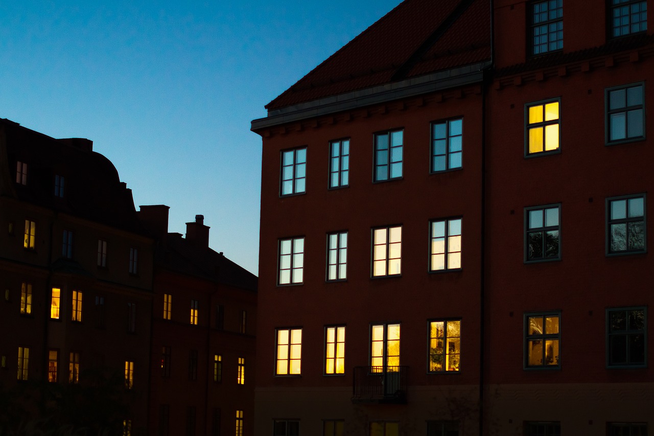 Image - silhouette windows sky night city
