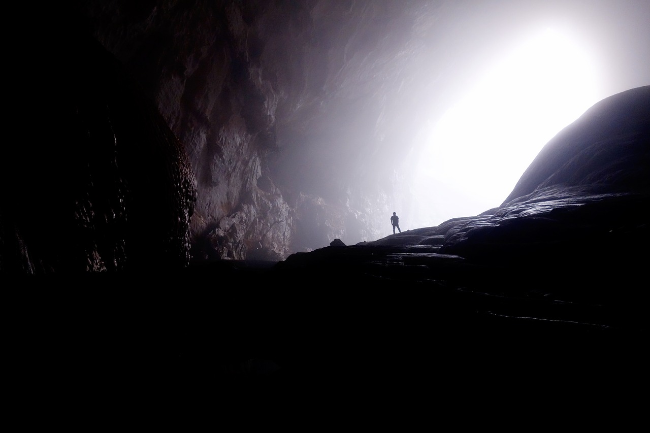 Image - cave light person rocky silhouette