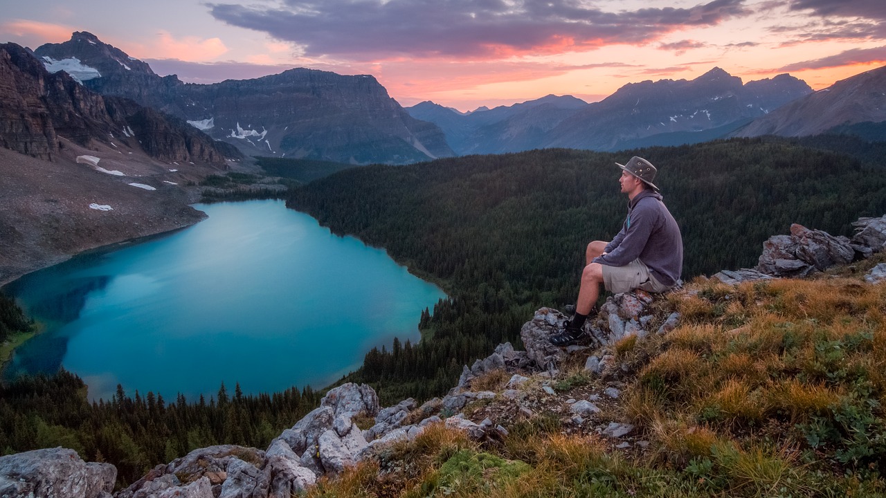 Image - hike lake landscape man
