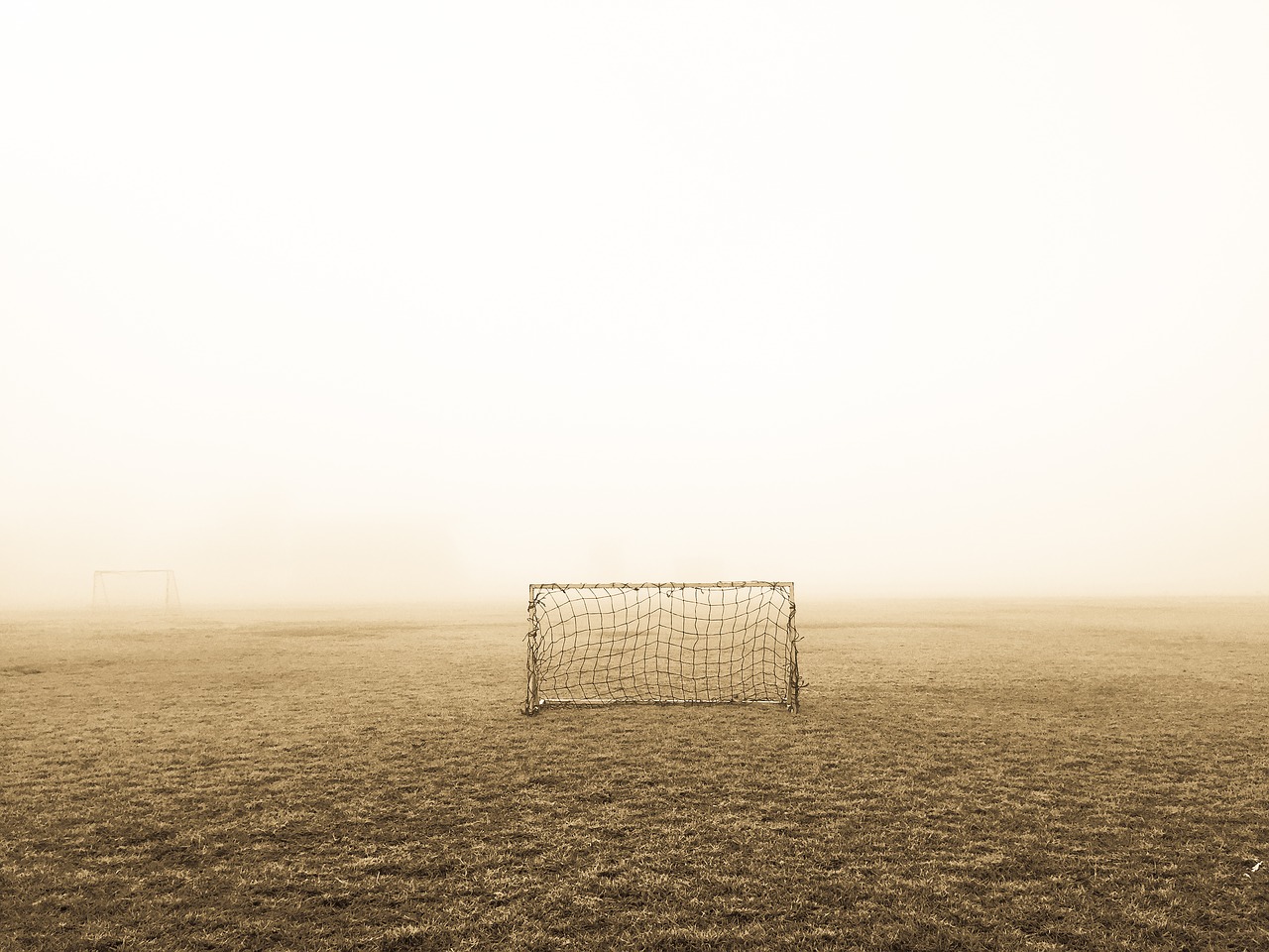 Image - deserted field fog football goal