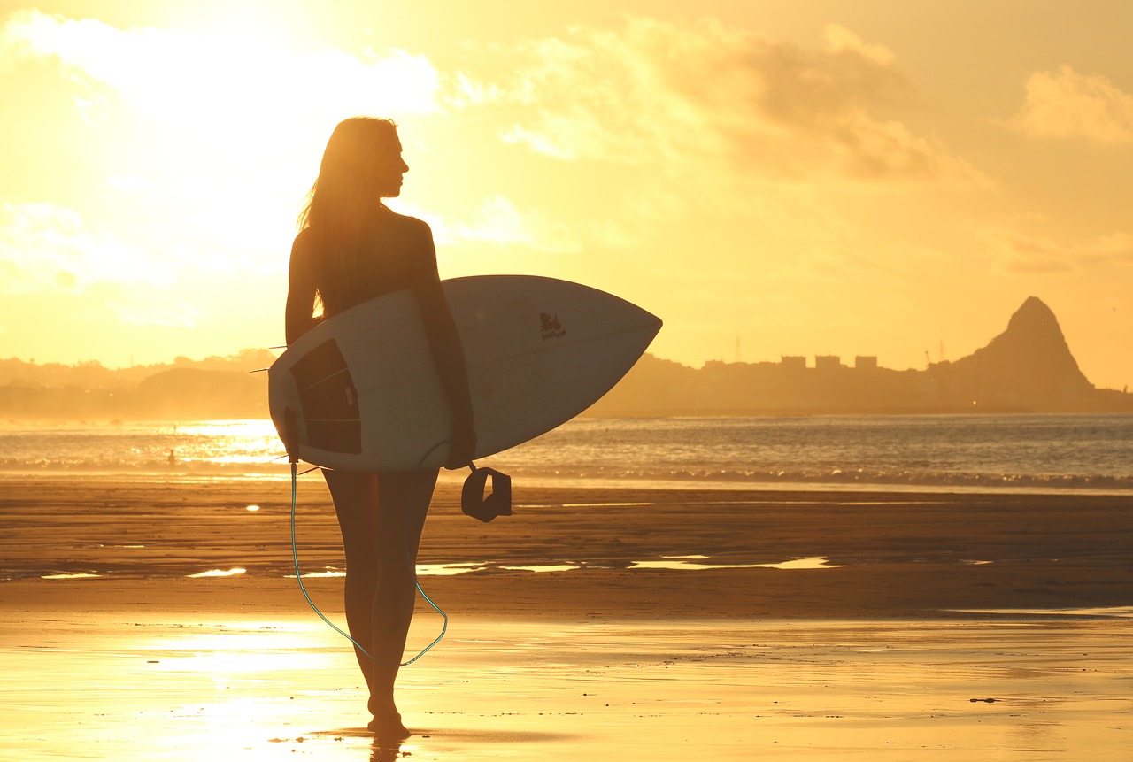 Image - beach clouds dawn girl ocean