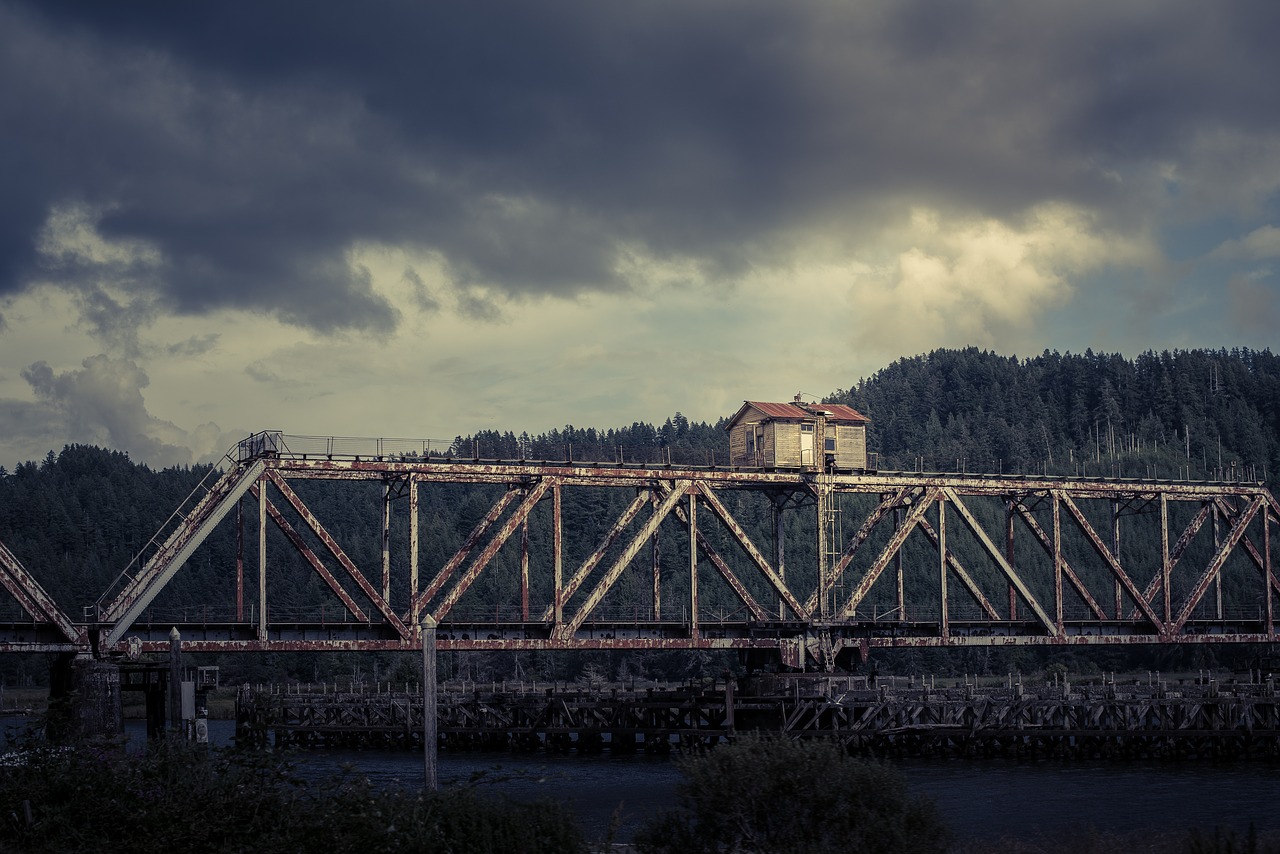 Image - architecture bridge cloudy conifers