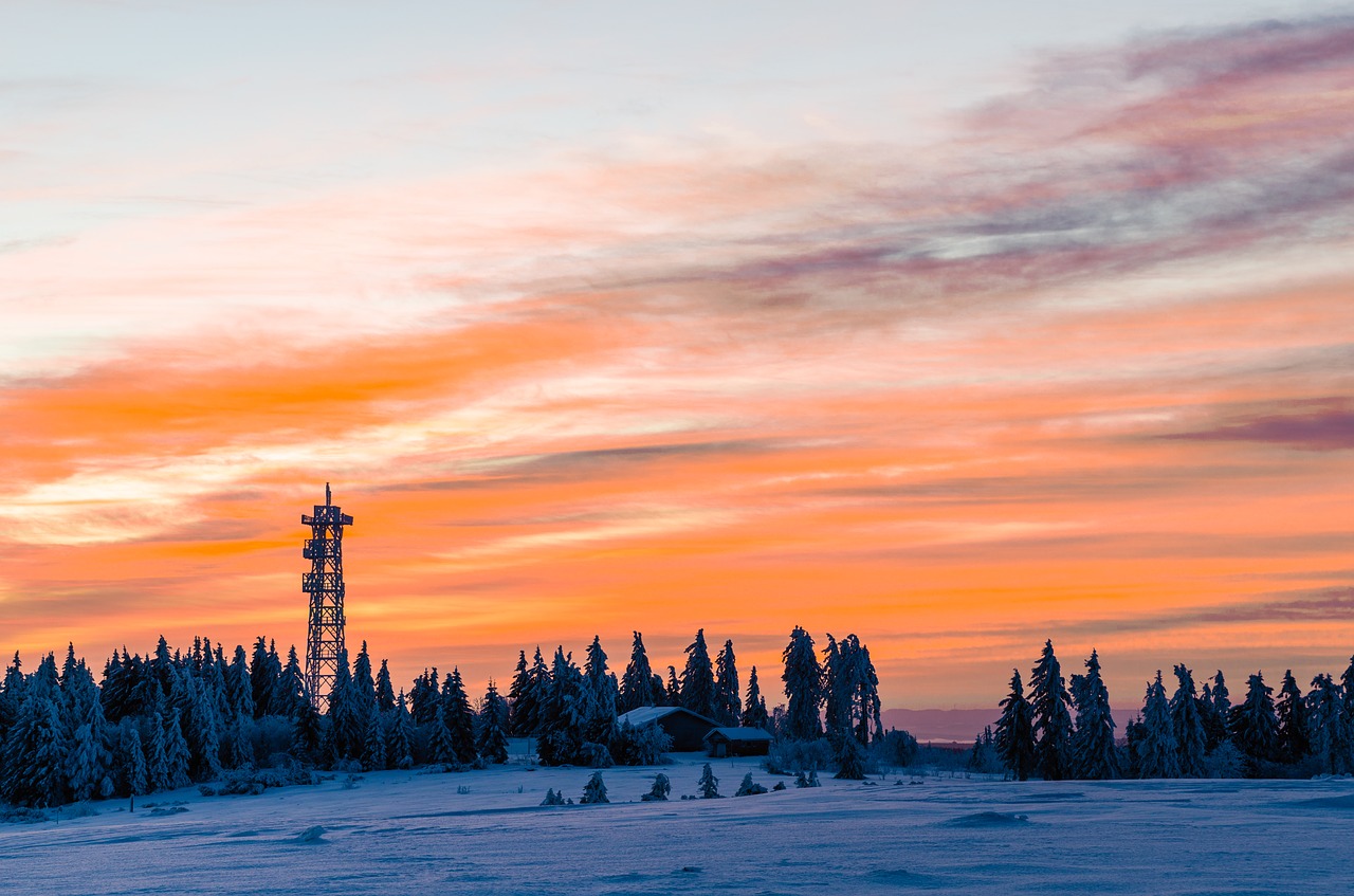 Image - winter snow sunrise dawn cold red