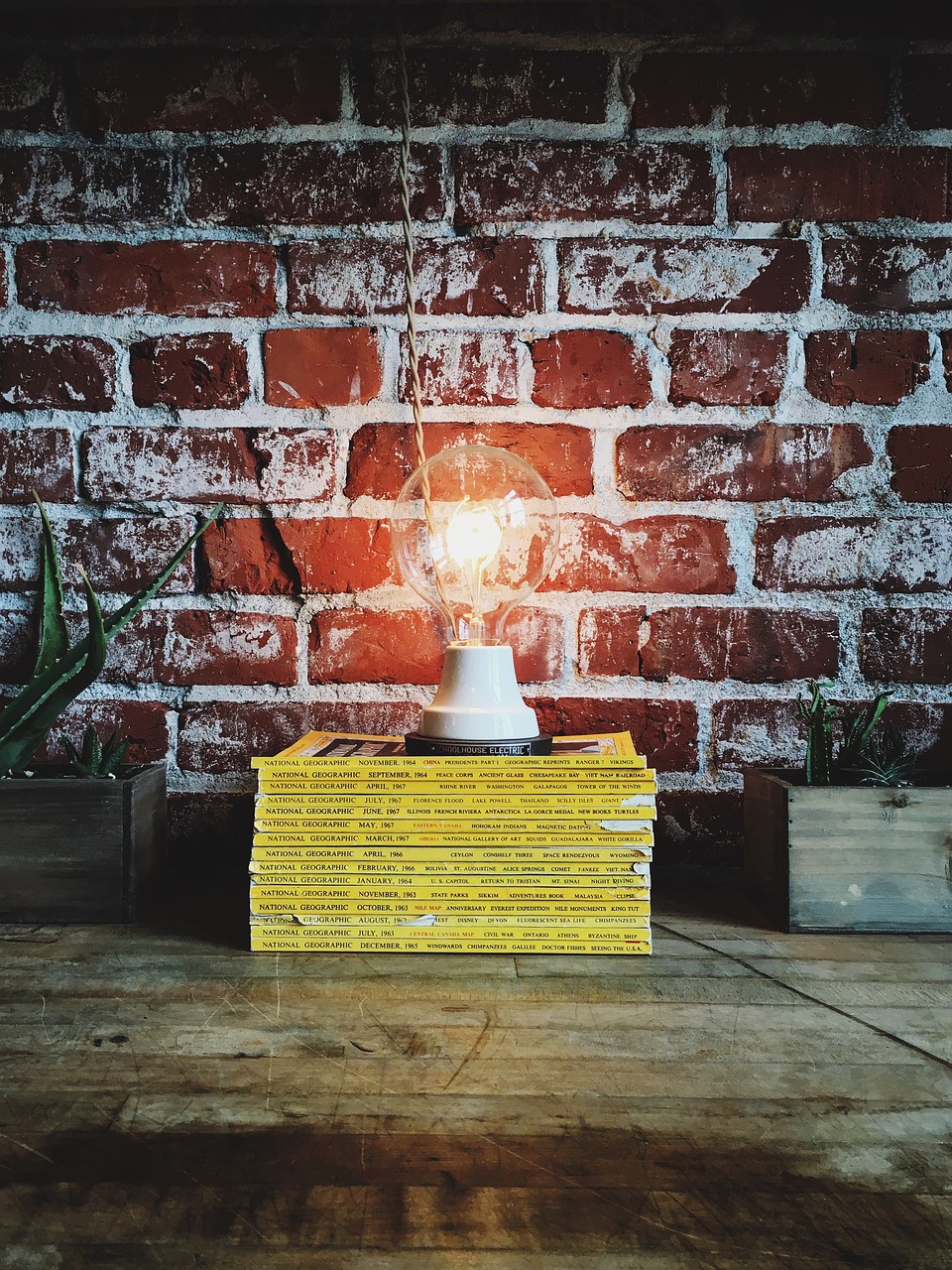 Image - books bricks lamp light light bulb