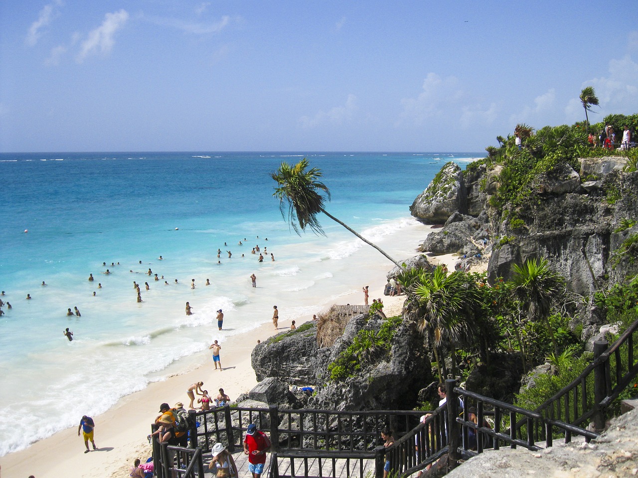 Image - beach cliff mexico coastline crowd