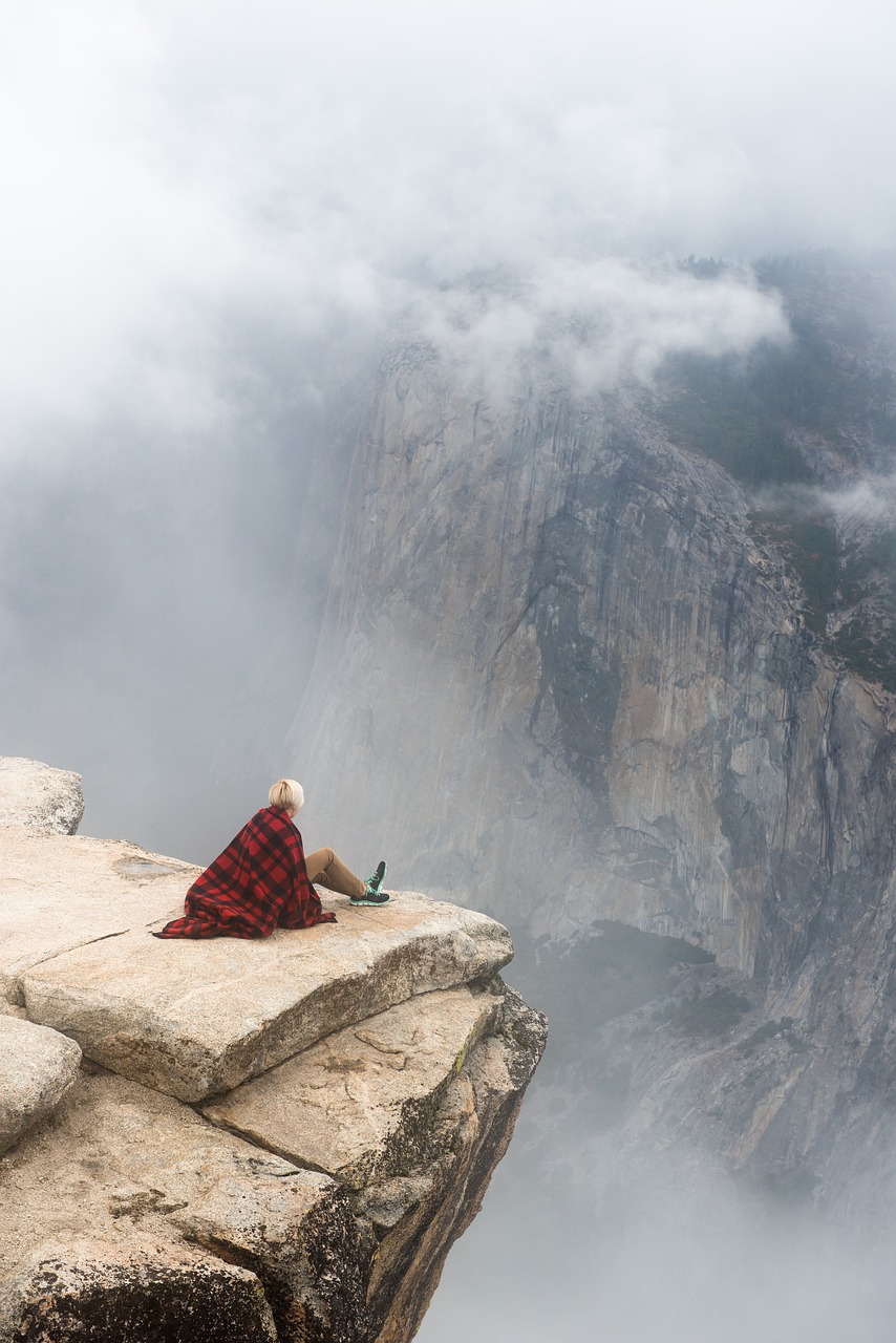 Image - cliff clouds fog man nature