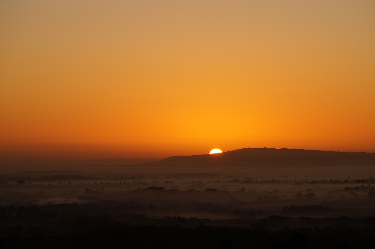 Image - sunrise morning mist sun hills