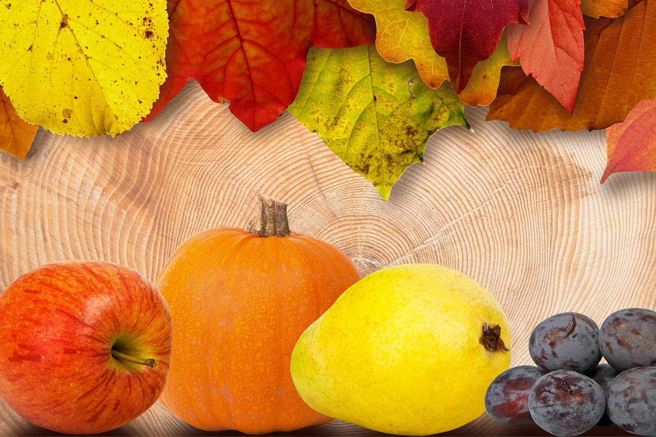 Image - leaves fruits apple pear pumpkin