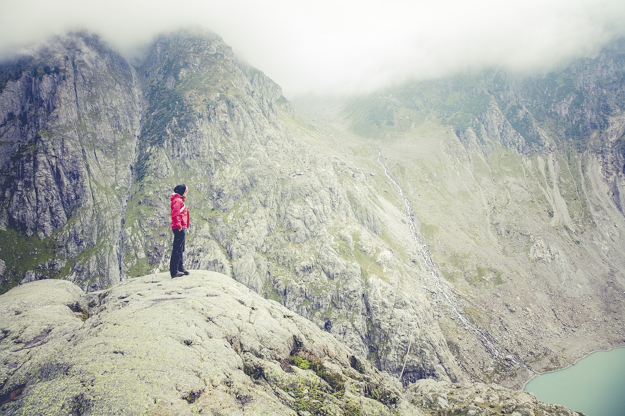 Image - fog lake mountain person rocky