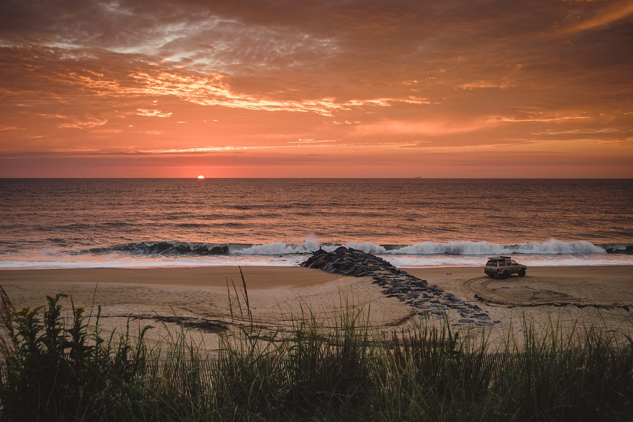 Image - beach car clouds grass horizon