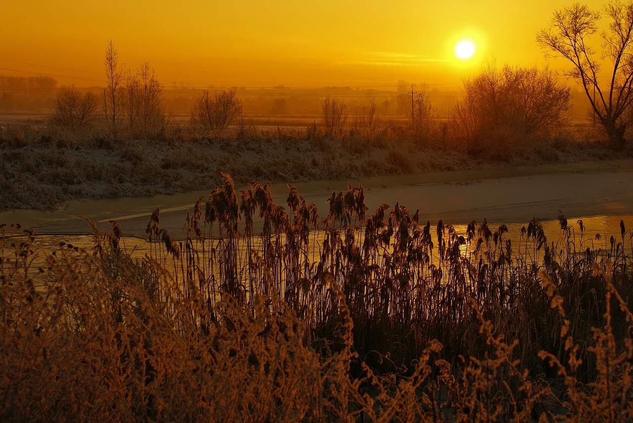 Image - river winter sunset light frost