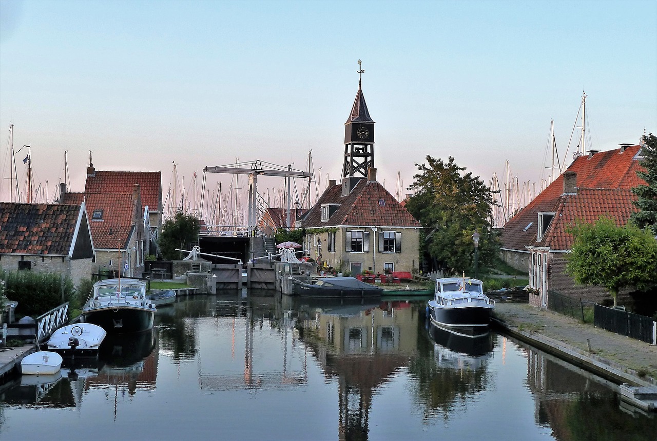 Image - port boats mooring sunset building