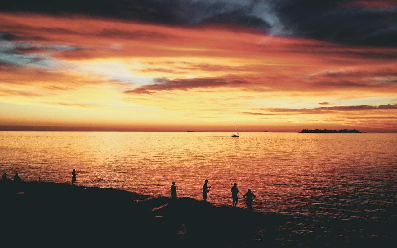 Image - backlit beach dawn dusk fishing