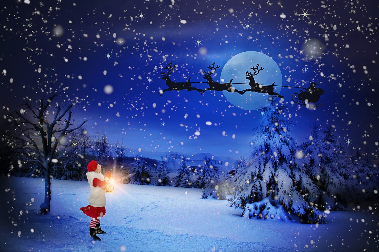 Image - christmas eve santa over moon