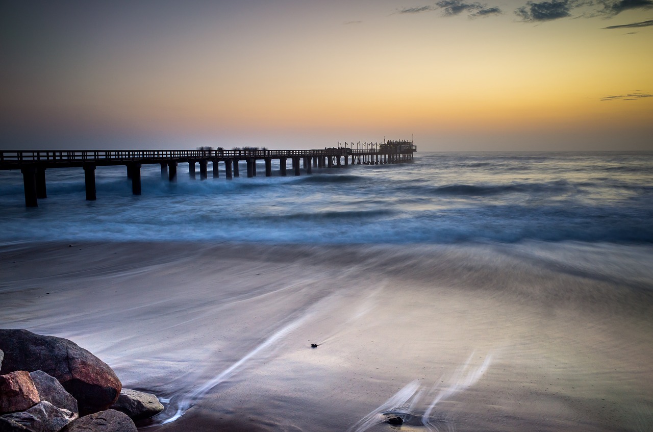 Image - beach dawn dock dusk horizon