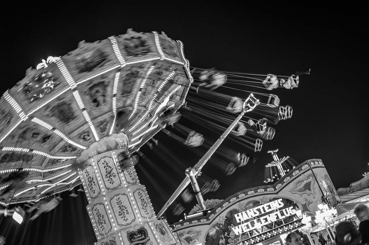 Image - black white funfair funfair carousel