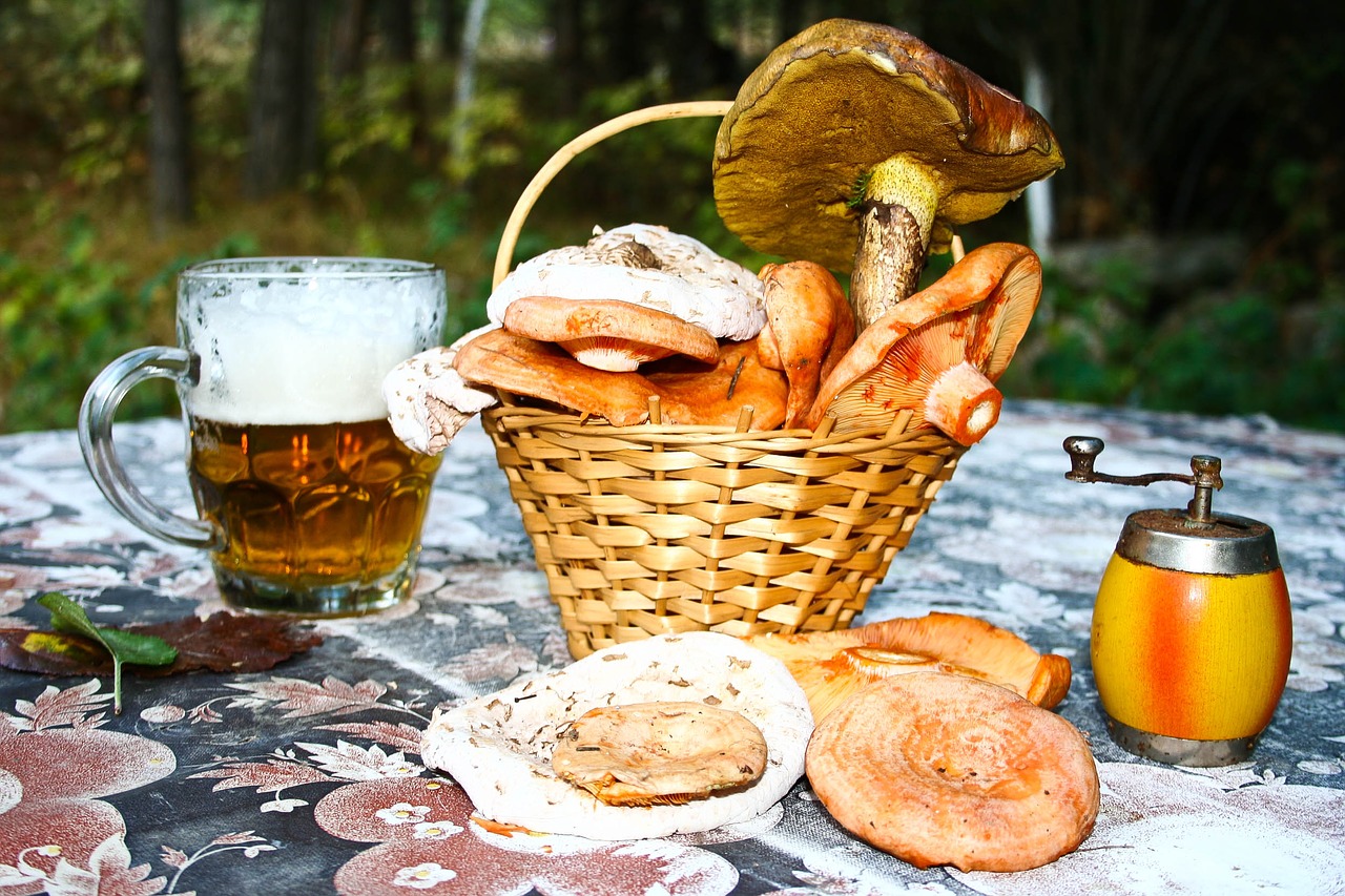 Image - mushrooms beer table still life