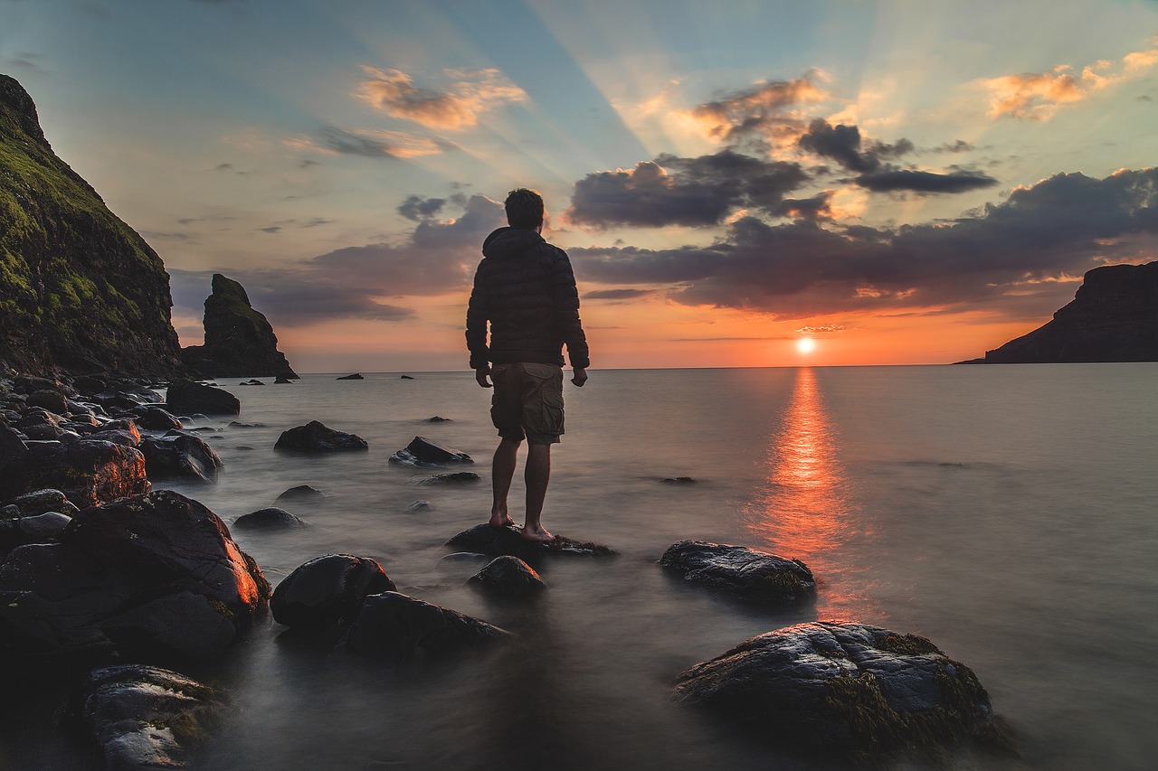 Image - beach clouds dawn dusk man nature