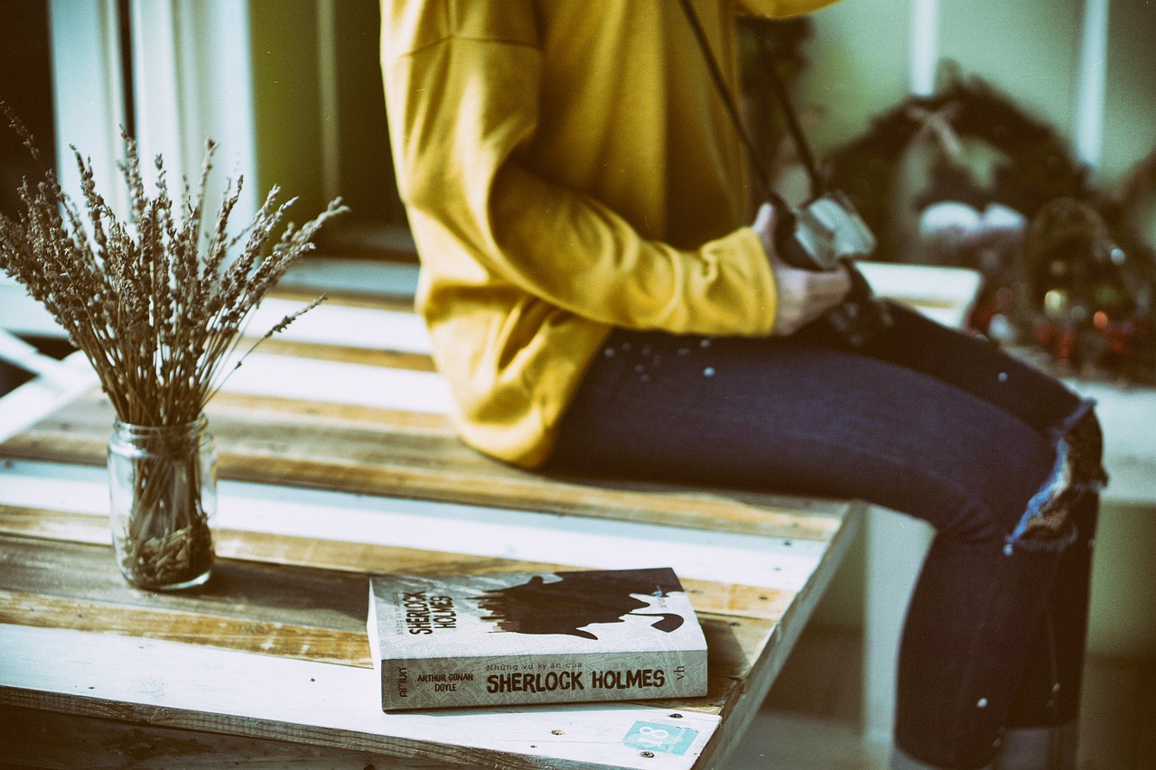 Image - book furniture girl sitting table
