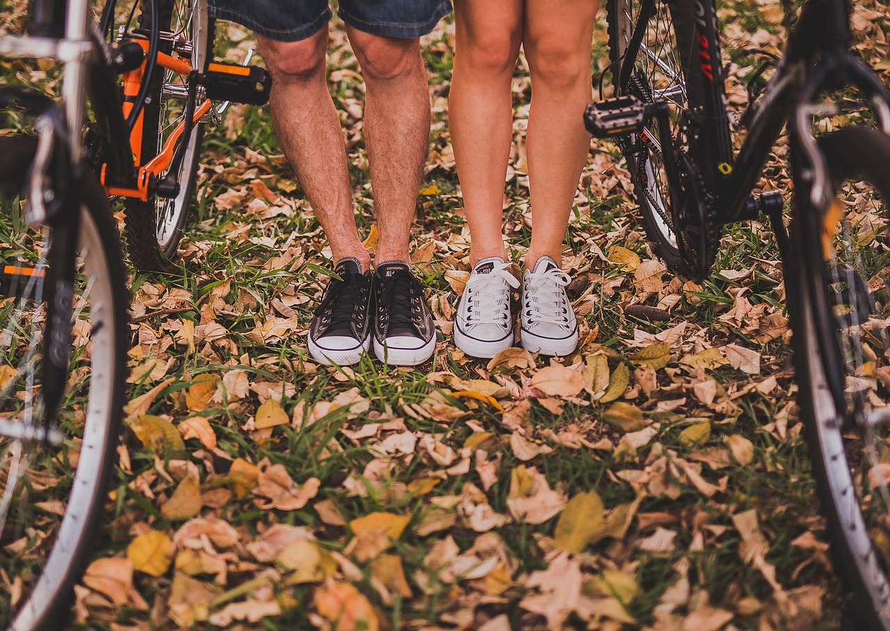 Image - adult autumn autumn leaves bicycles