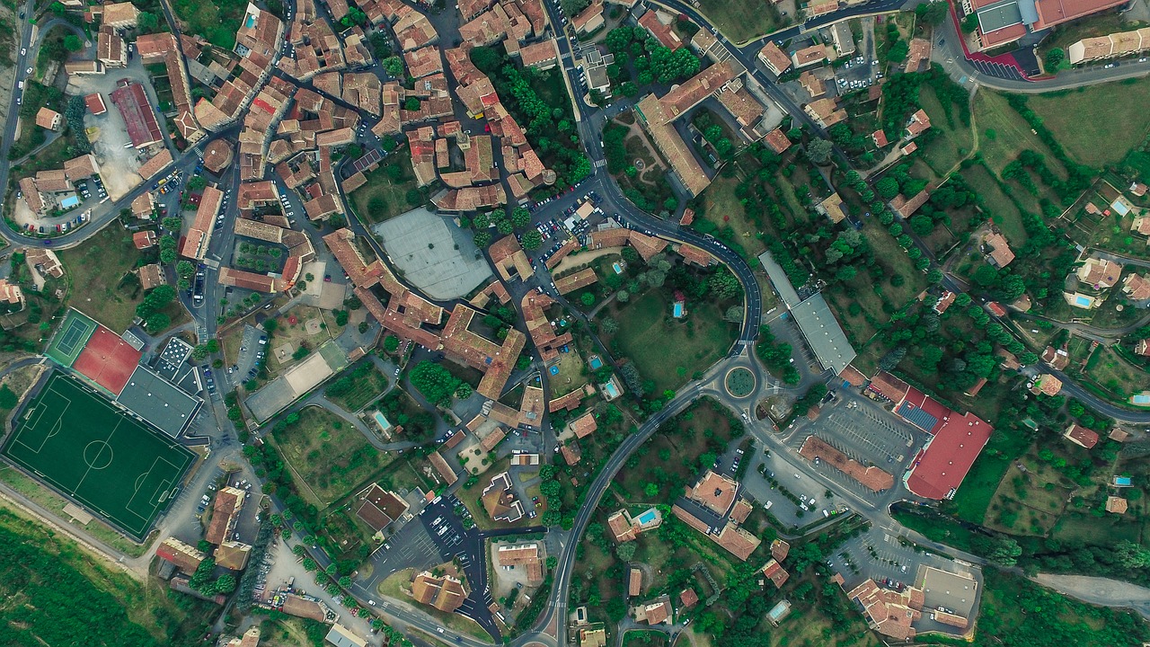 Image - aerial view basketball court houses