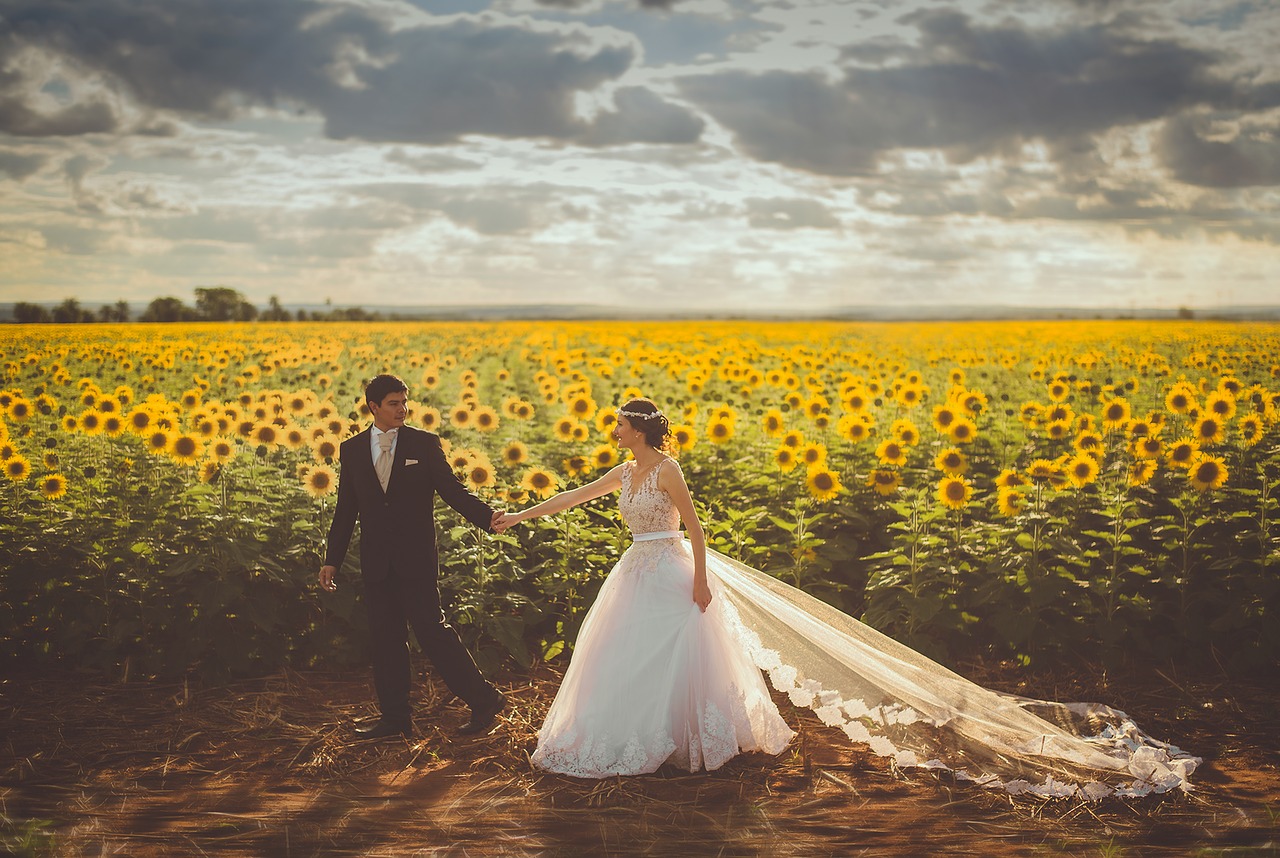 Image - bride couple field groom landscape