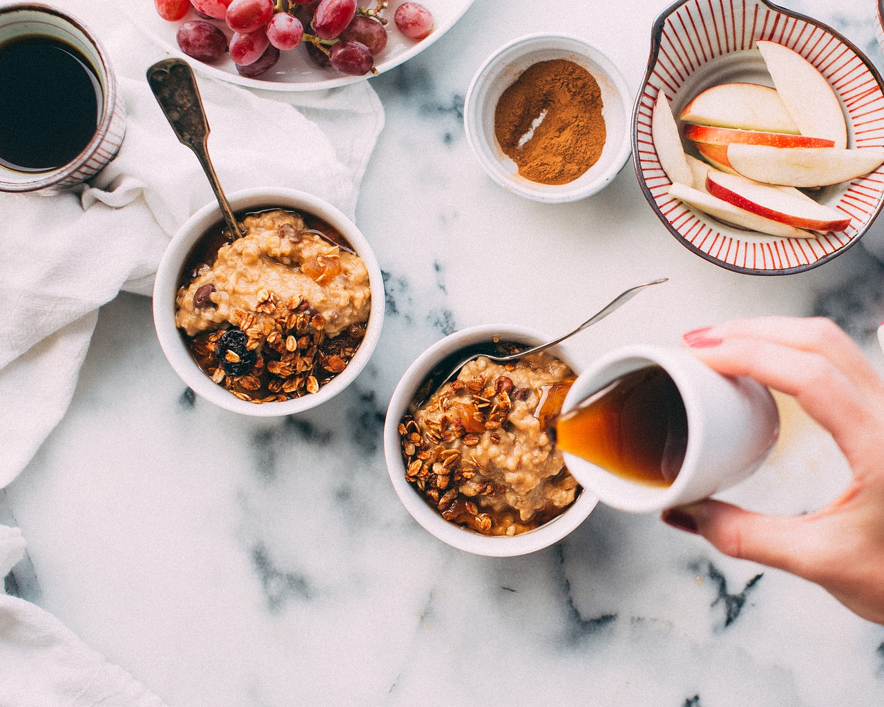 Image - bowls cutlery food fruits honey