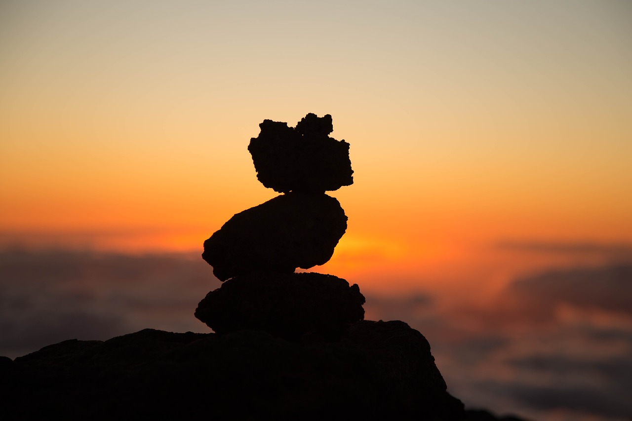 Image - beach dawn dusk rock balancing