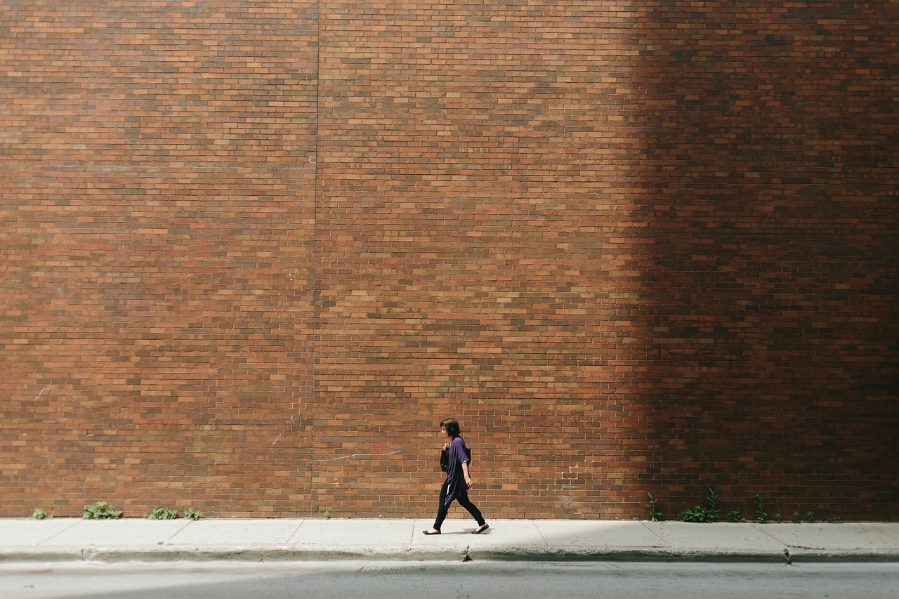 Image - brick wall girl pavement person