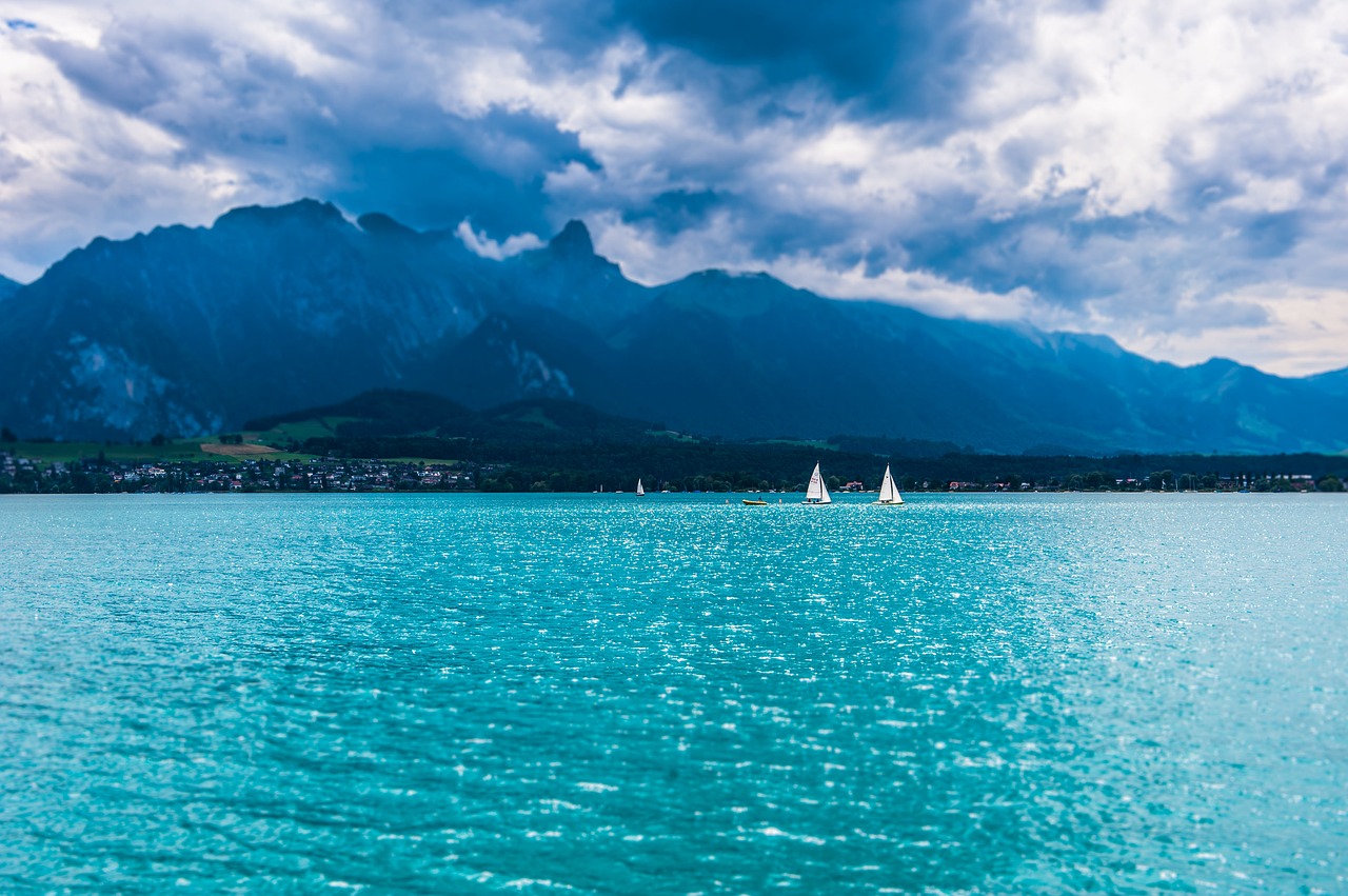 Image - boats cloudy idyllic landscape