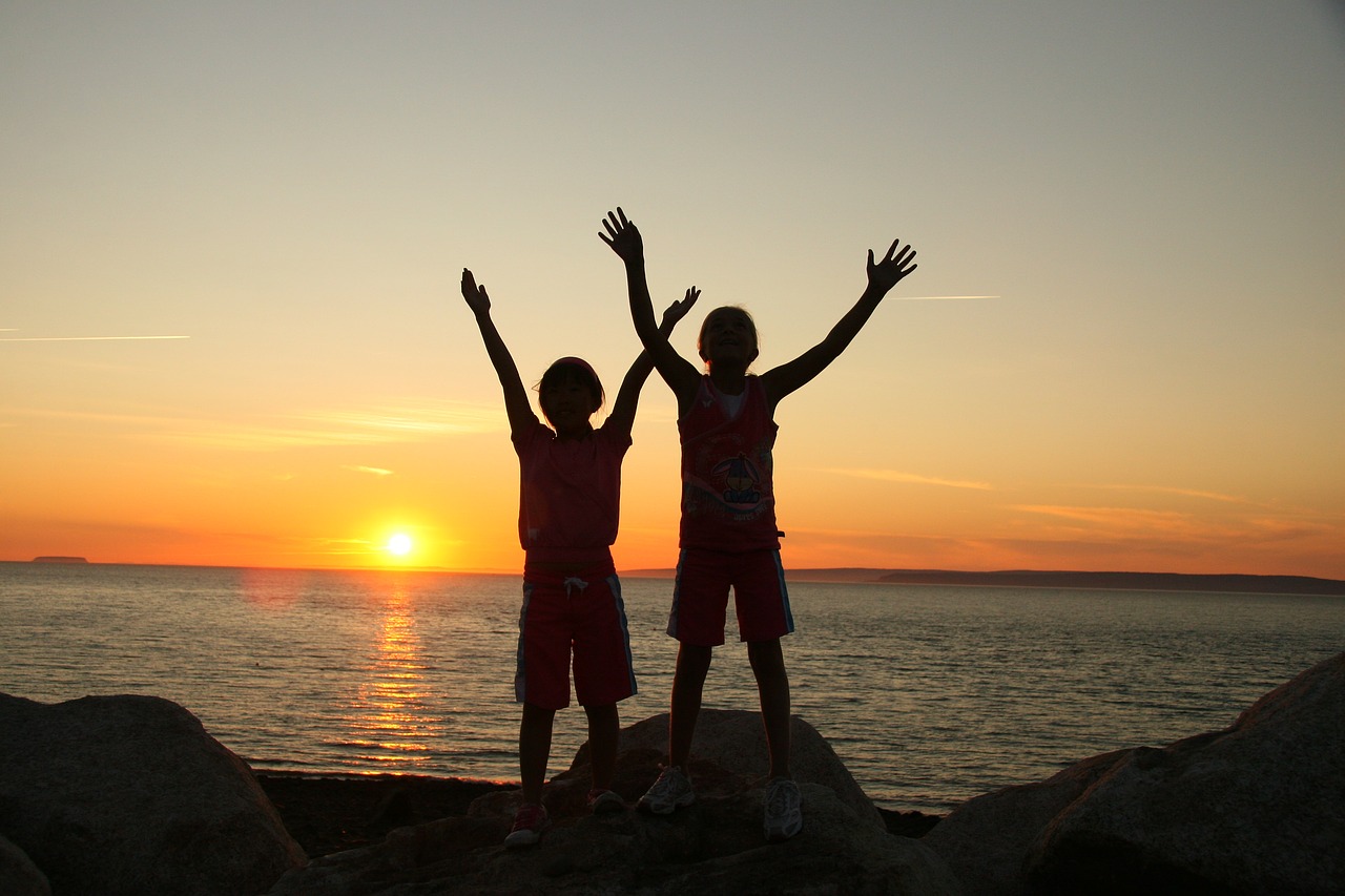 Image - sunset children child kid fun