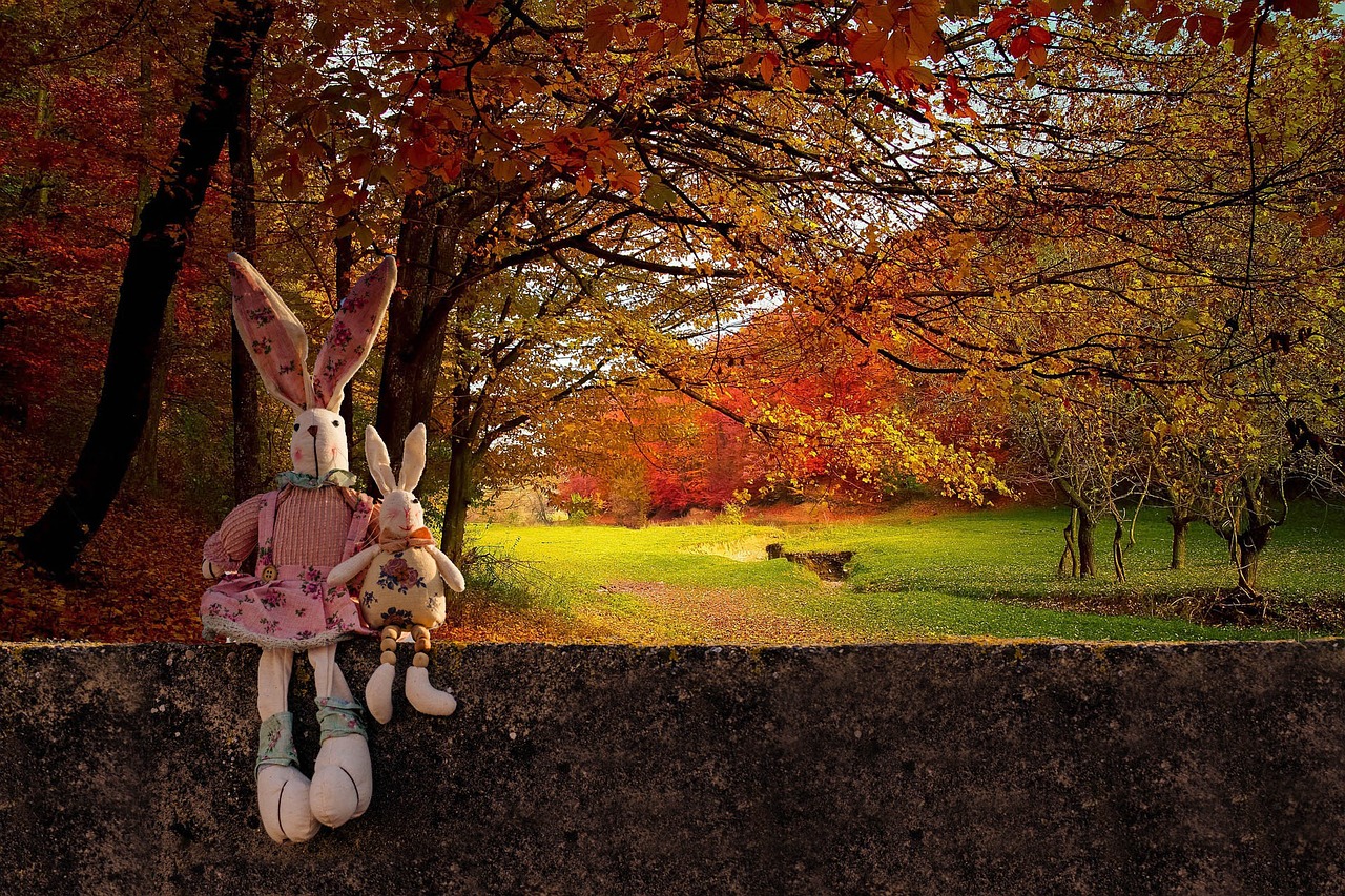 Image - rabbits wall autumn colorful