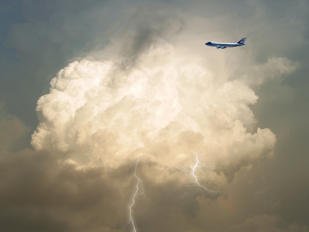 Image - airplane clouds lightning aircraft