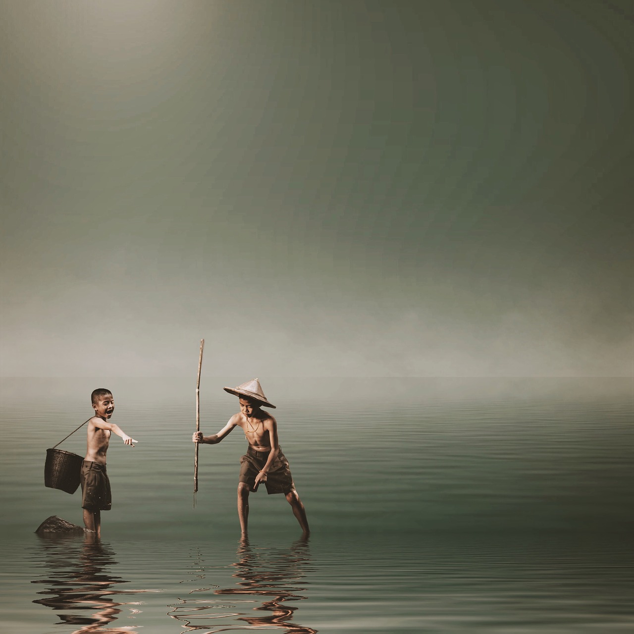 Image - boys fishing spear water