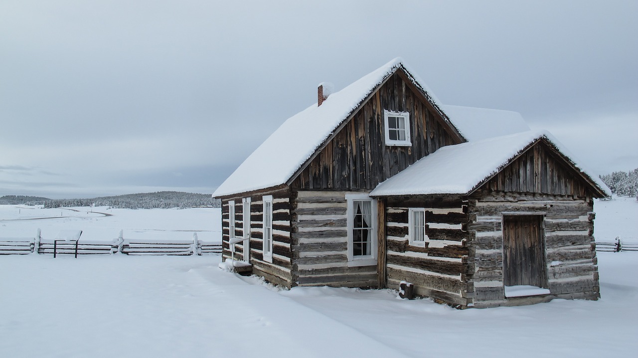 Image - snow log cabin cabin winter rustic