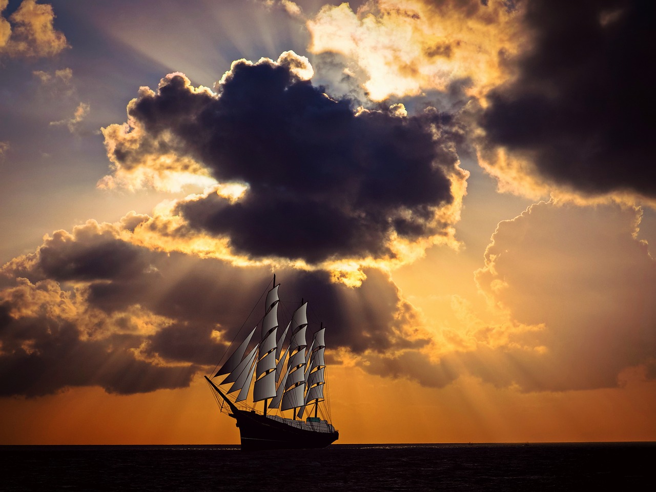 Image - sailing vessel ship sail sea ocean