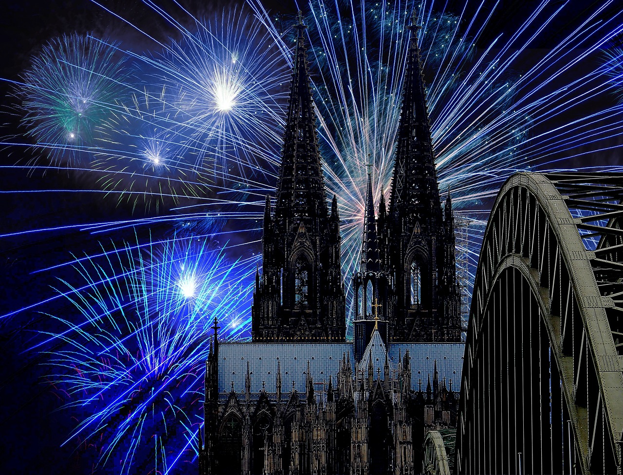 Image - cologne cathedral fireworks darkness