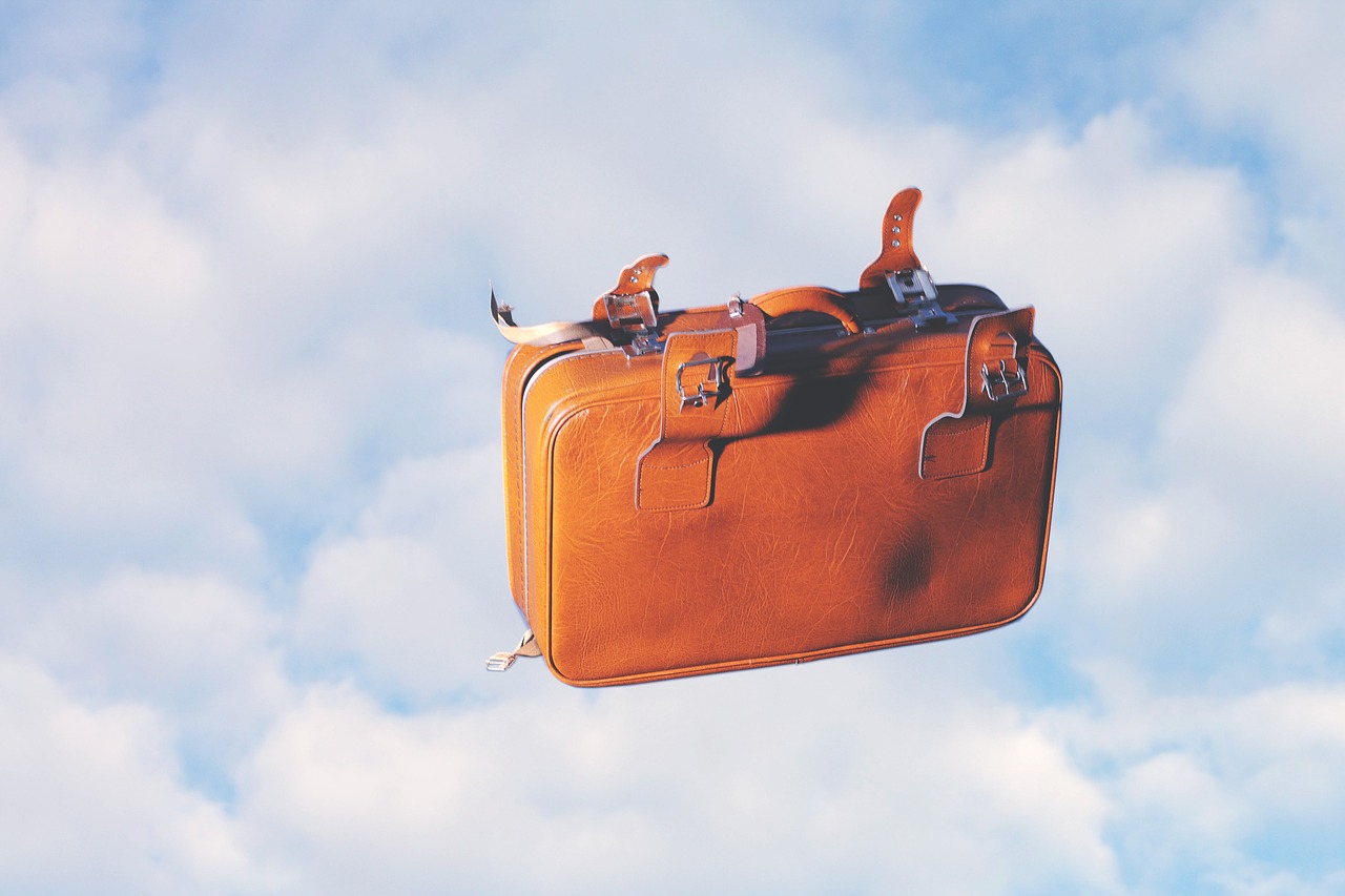 Image - luggage flying sky travel clouds