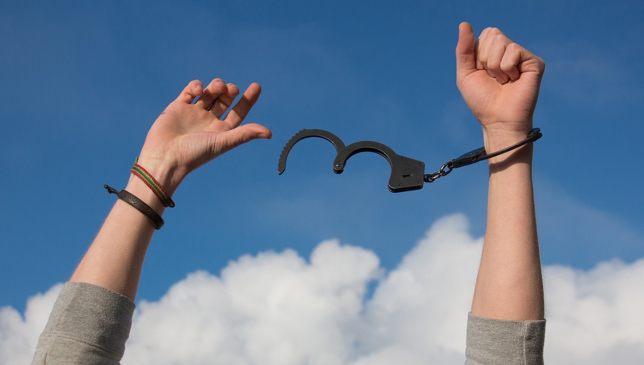 Image - freedom sky hands handcuffs clouds