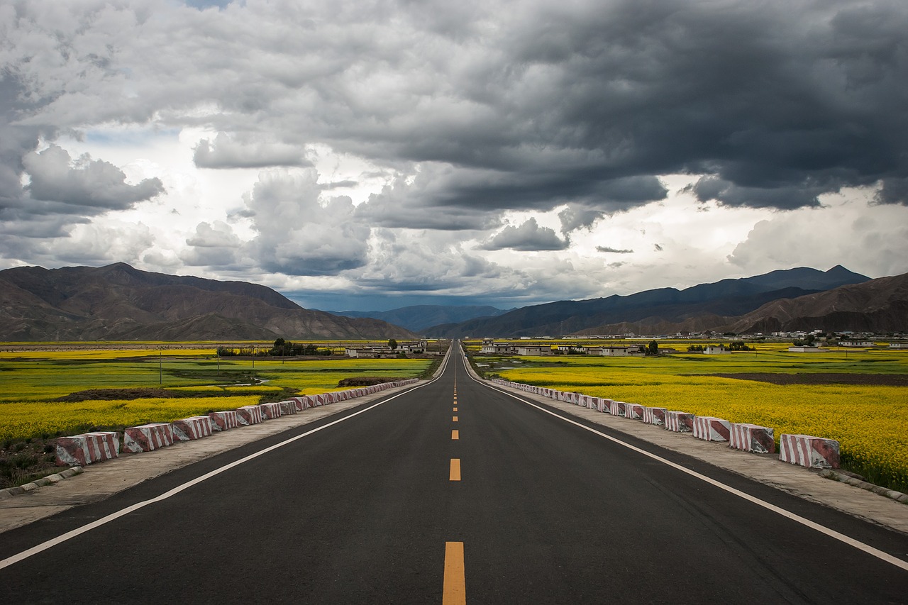 Image - sky road yellow clouds asphalt