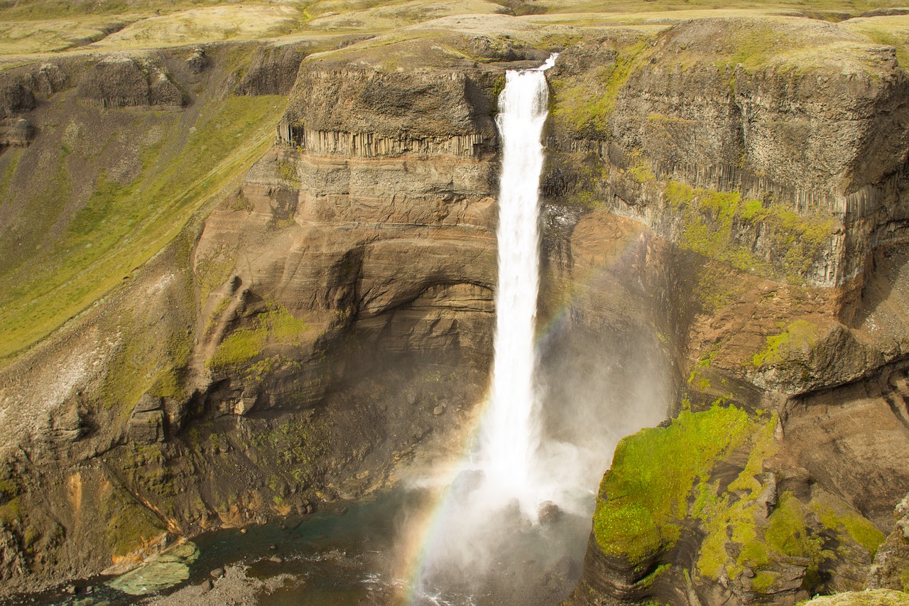 Image - waterfall rainbow iceland