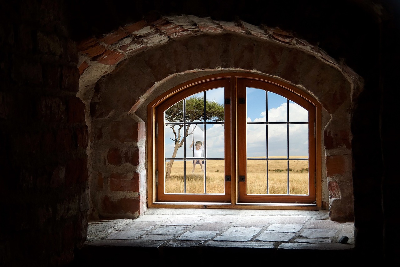 Image - window recess clouds landscape