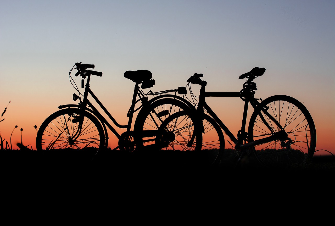 Image - bicycles wheel sunset love romance