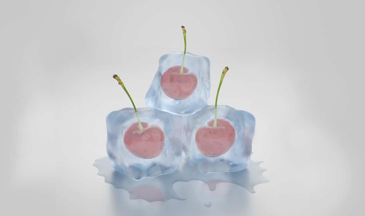 Image - ice cubes cherries frozen melt ice