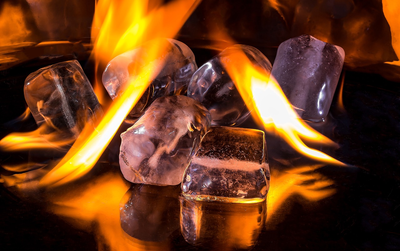 Image - ice cubes fire flame burn hot