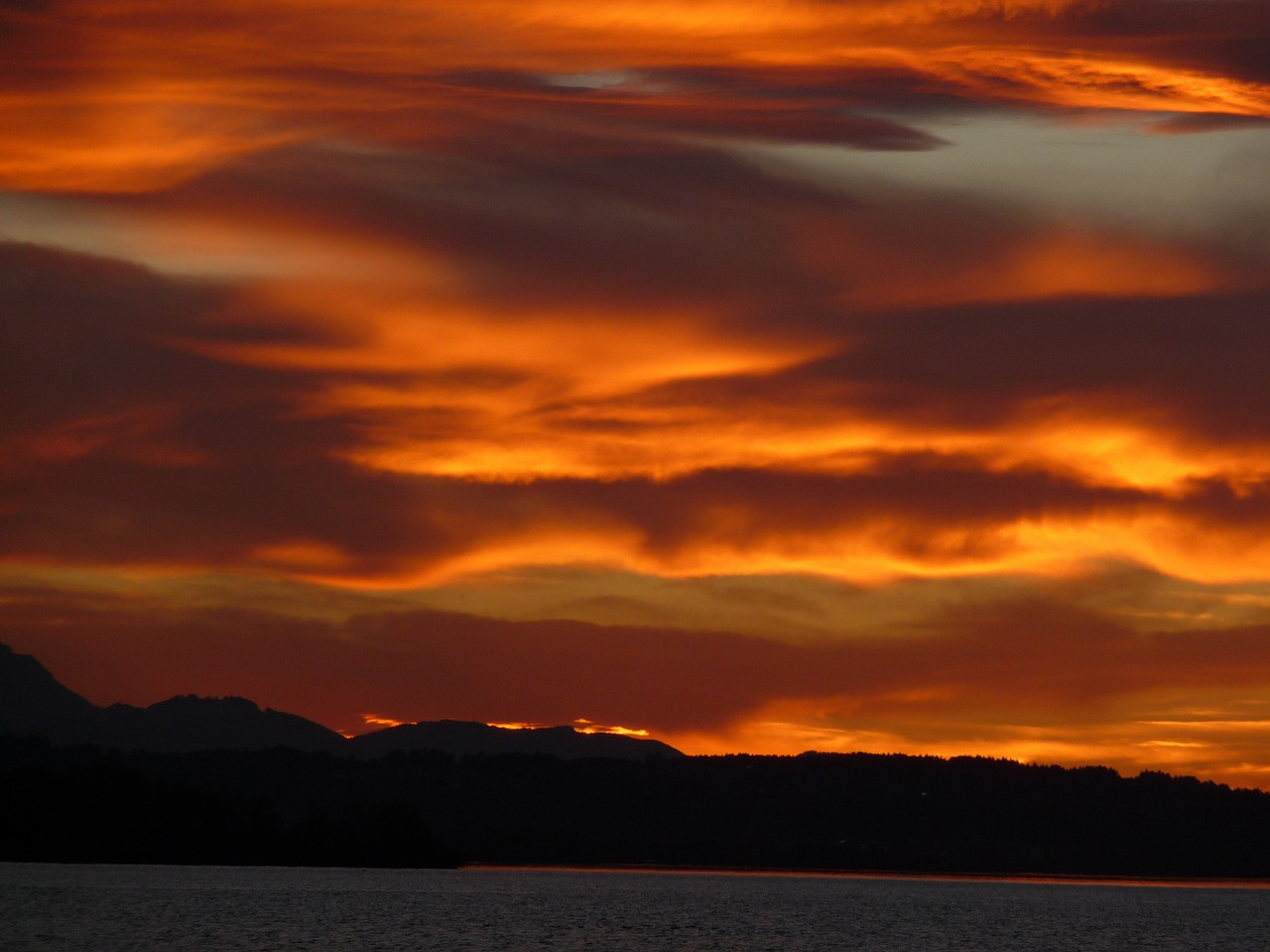 Image - chiemsee sun sunset sky evening