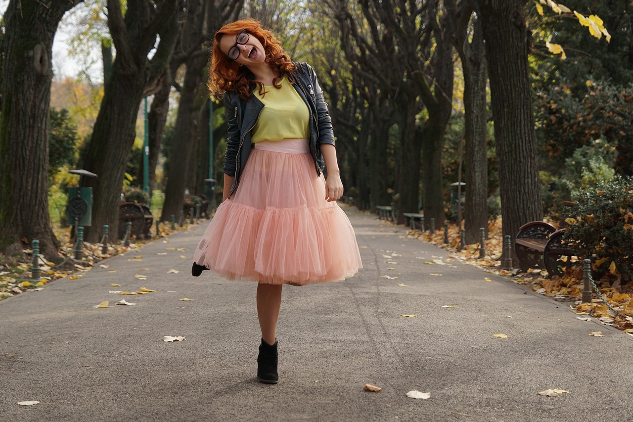 Image - girl net skirt trees autumn