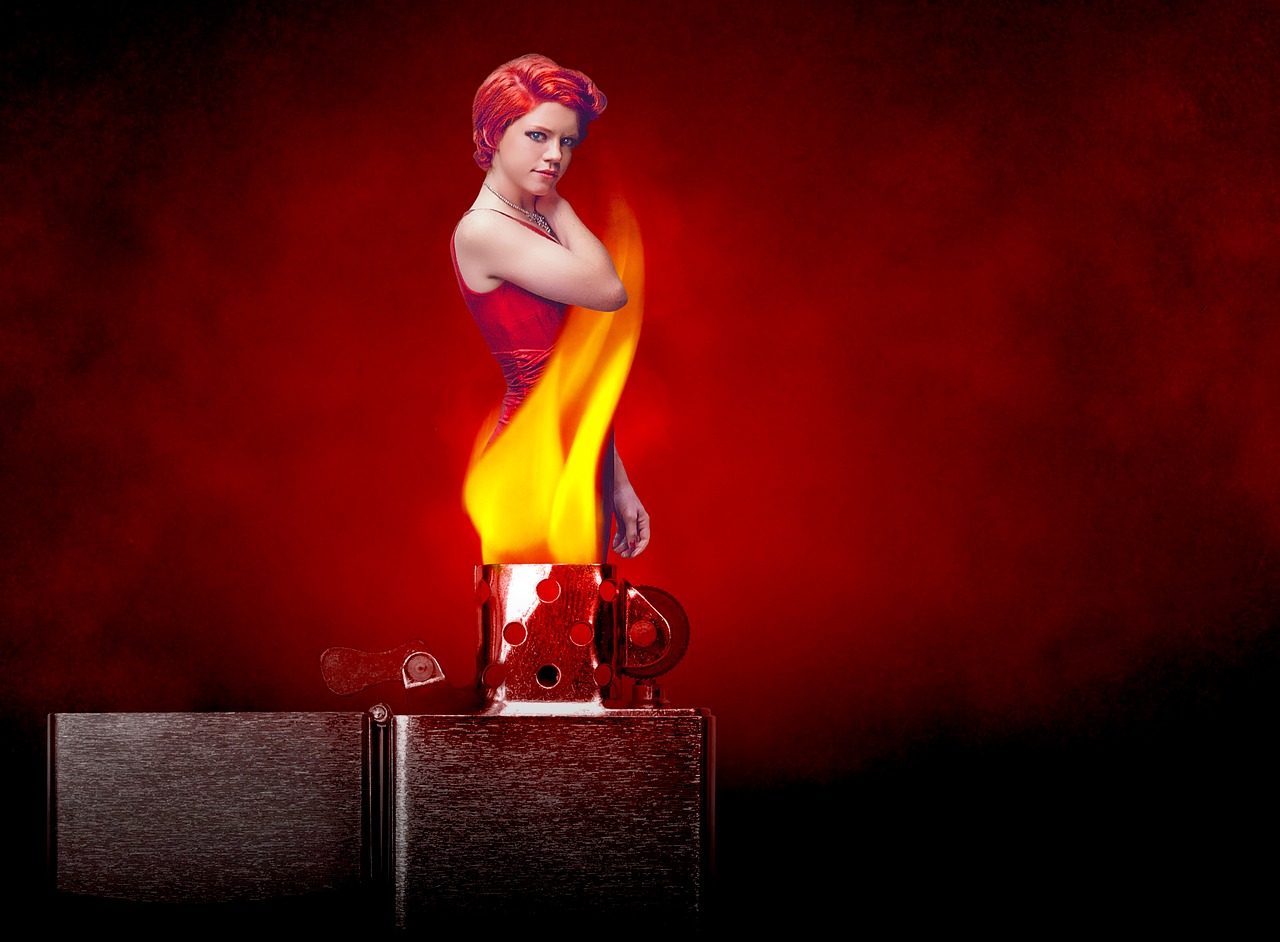 Image - fire flames red dress woman