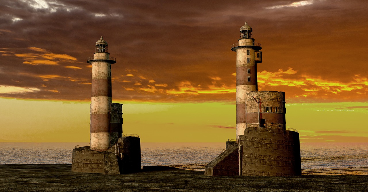 Image - lighthouse evening sunset afterglow